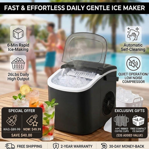 Compact Countertop Ice Maker with Self-Cleaning