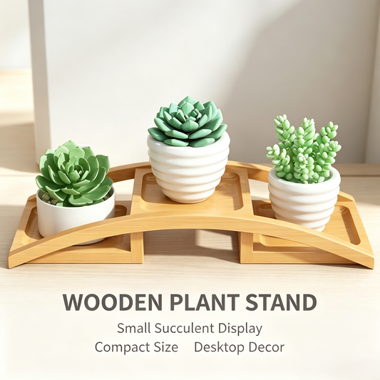 Desktop Wooden Succulent Plant Stand, Small Tabletop Flower Pot Display Rack