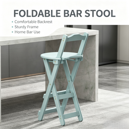 Foldable Wooden Bar Stool with Backrest, Counter Height Folding Chair