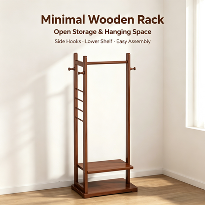 Wooden Freestanding Garment Rack, Multi-function Clothes Storage Organizer
