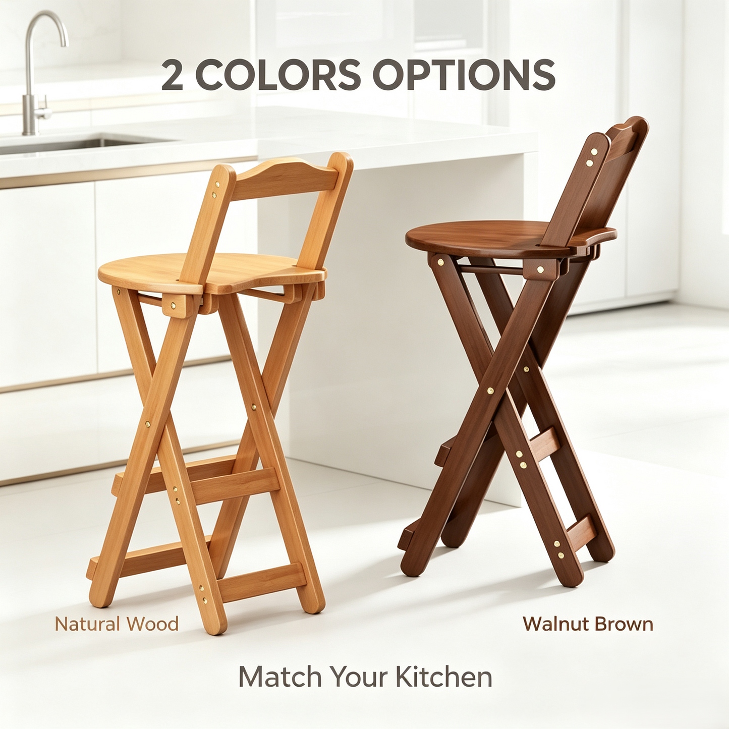 Foldable Wooden Bar Stool with Backrest, Counter Height Folding Chair