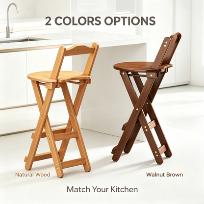 Foldable Wooden Bar Stool with Backrest, Counter Height Folding Chair