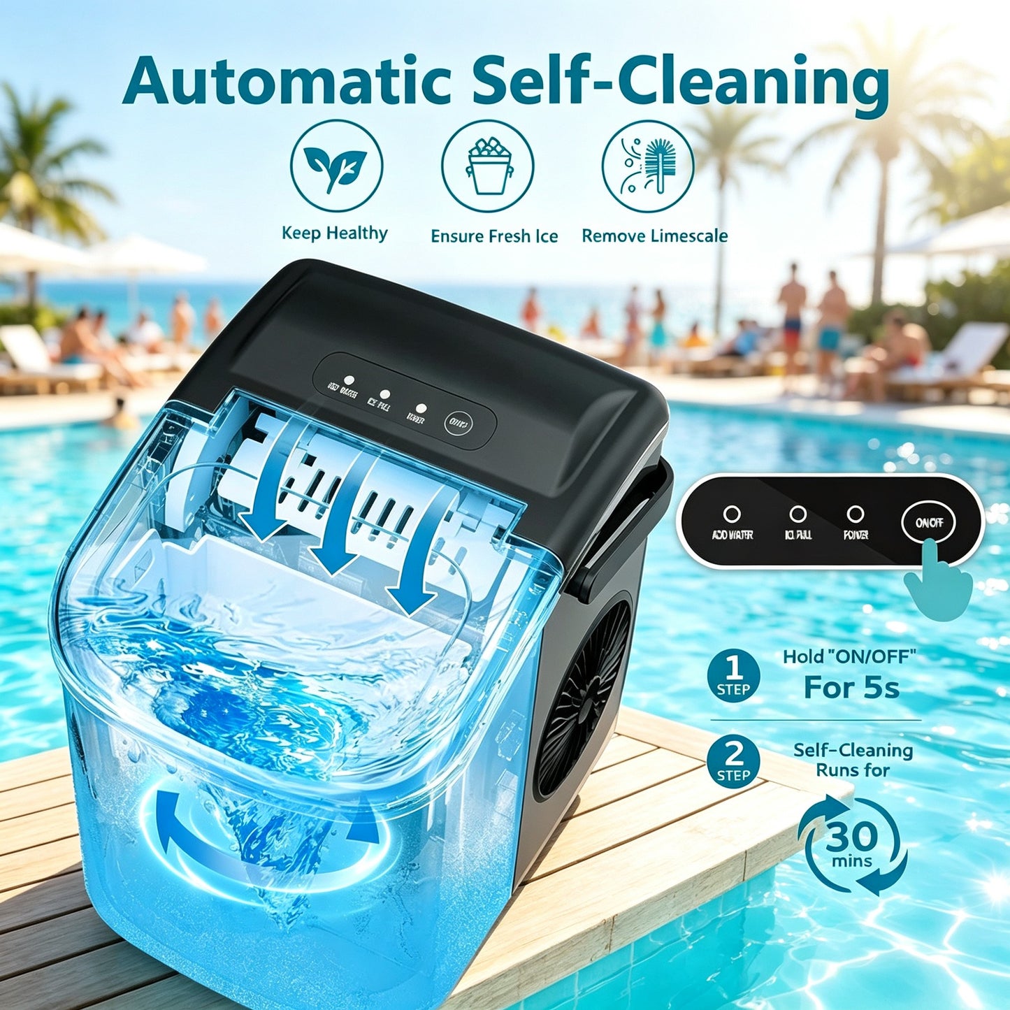 Compact Countertop Ice Maker with Self-Cleaning