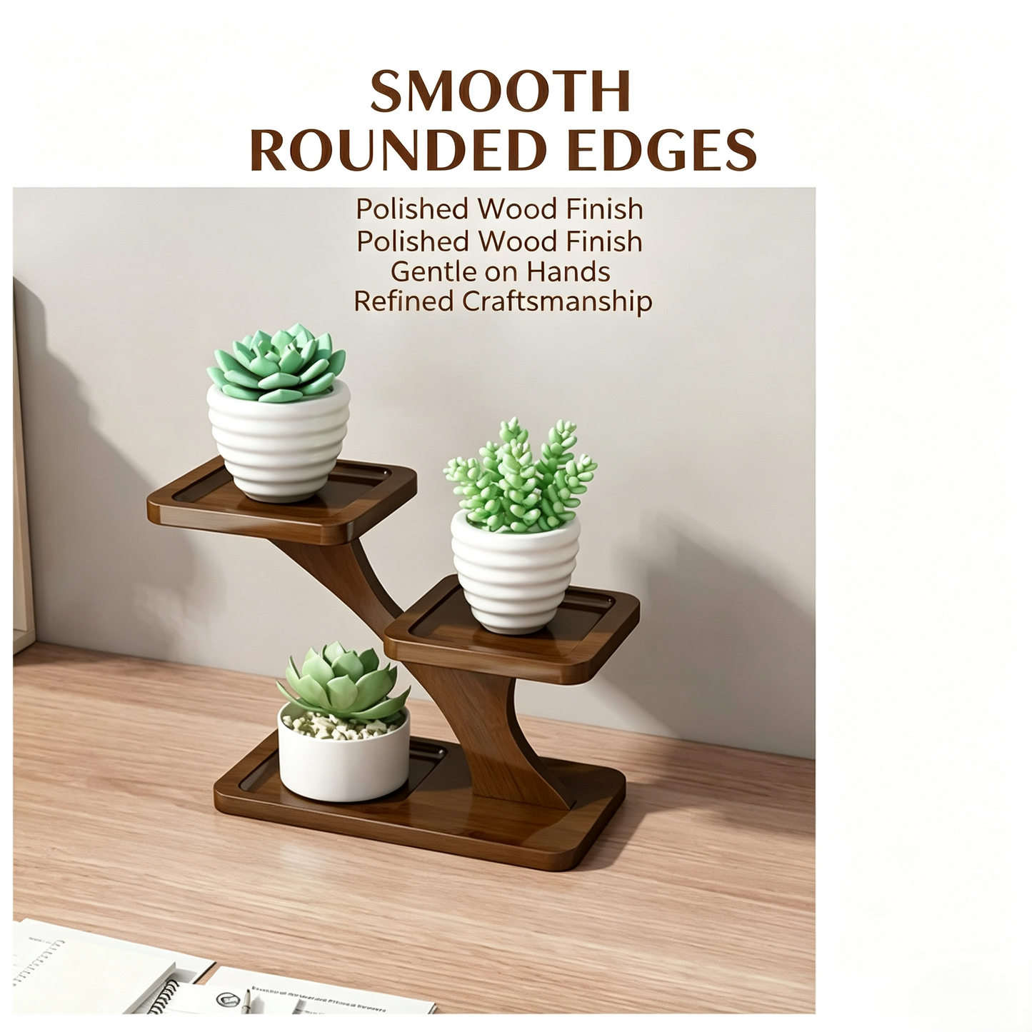 Desktop Wooden Succulent Plant Stand, Small Tabletop Flower Pot Display Rack
