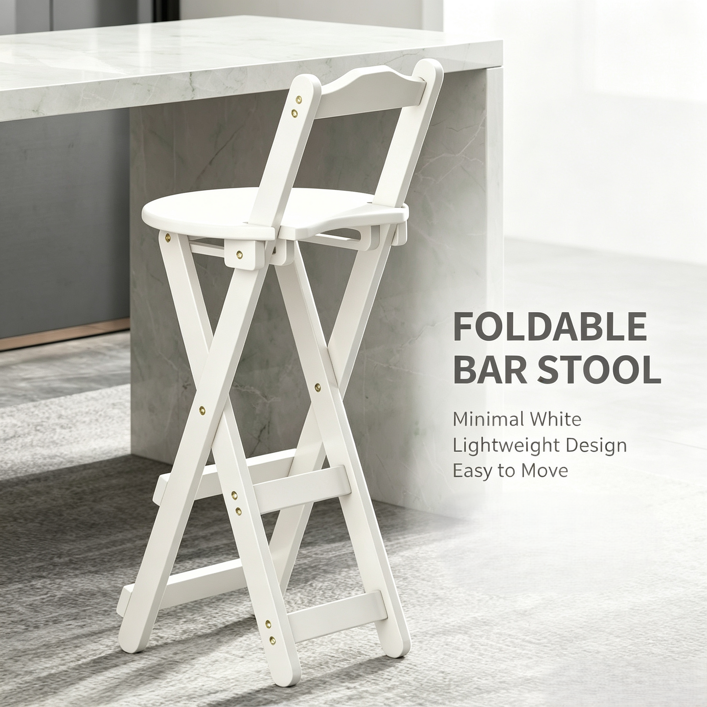 Foldable Wooden Bar Stool with Backrest, Counter Height Folding Chair