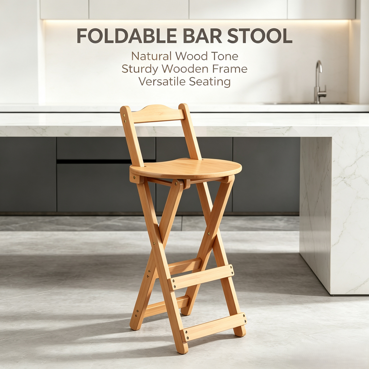 Foldable Wooden Bar Stool with Backrest, Counter Height Folding Chair