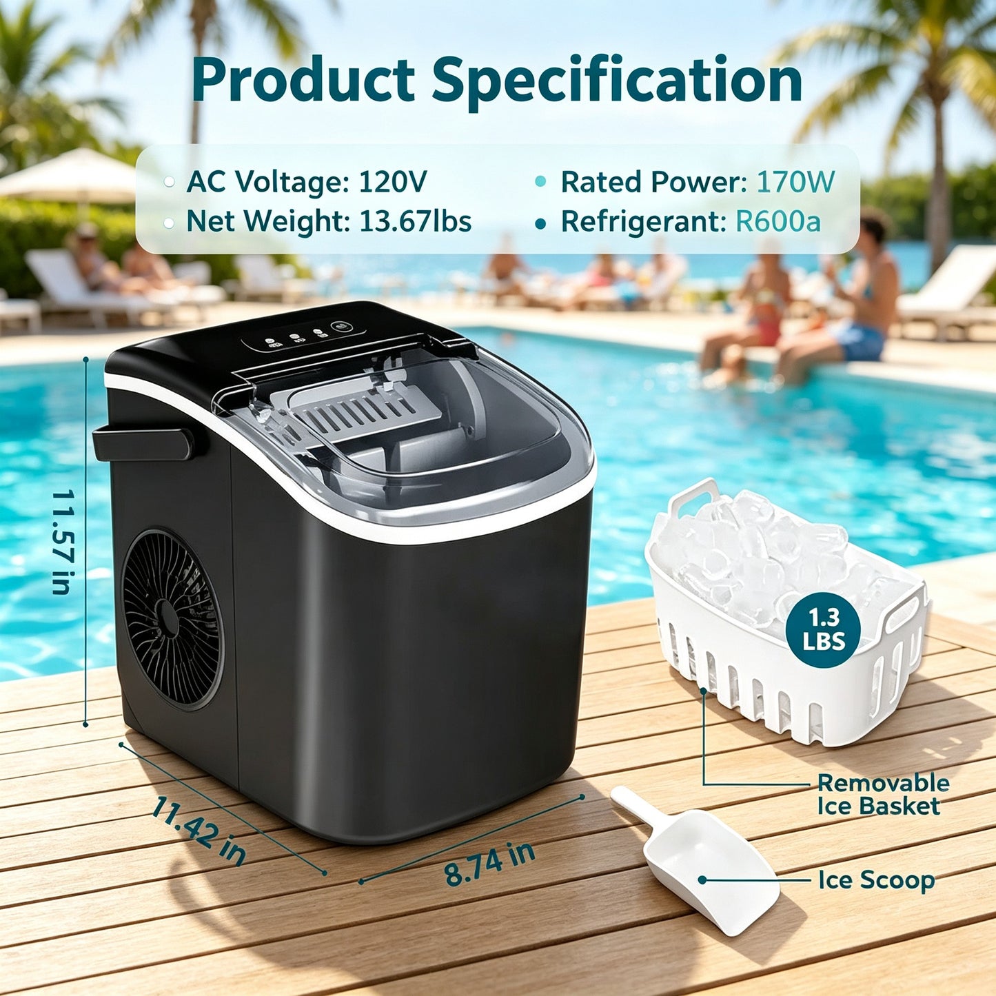 Compact Countertop Ice Maker with Self-Cleaning