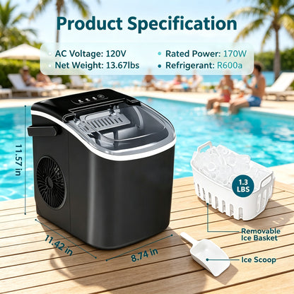 Compact Countertop Ice Maker with Self-Cleaning