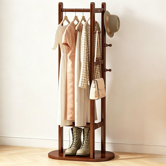 Wooden Freestanding Garment Rack, Multi-function Clothes Storage Organizer