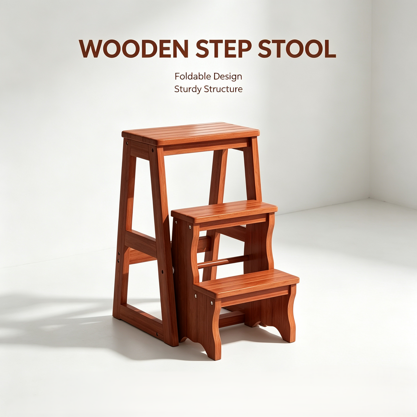 Foldable Wooden 3-Step Stool, Multifunctional Home Step Ladder