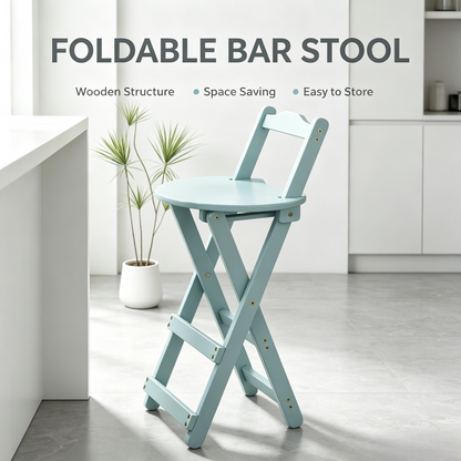 Foldable Wooden Bar Stool with Backrest, Counter Height Folding Chair